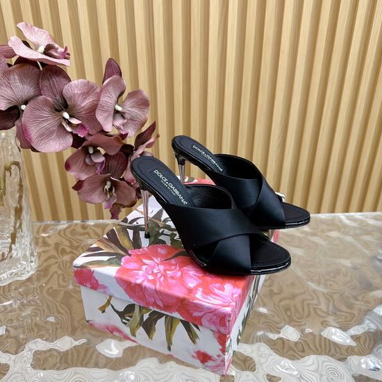 Dolce & Gabbana Retro Metal Heel Silk Slides with Exquisite Craft Details