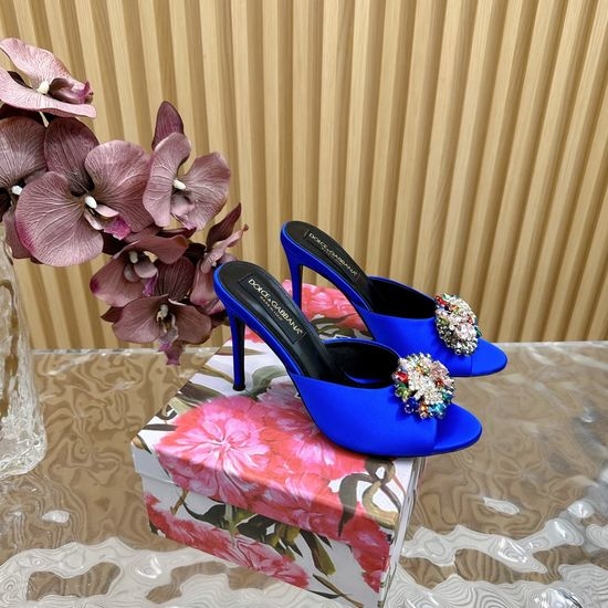 Dolce & Gabbana Rhinestone Buckle Silk High Heel Slides Elegant Retro Style