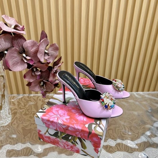 Dolce & Gabbana Rhinestone Buckle Silk High Heel Slides Elegant Retro Style