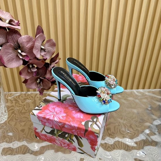 Dolce & Gabbana Rhinestone Buckle Silk High Heel Slides Elegant Retro Style