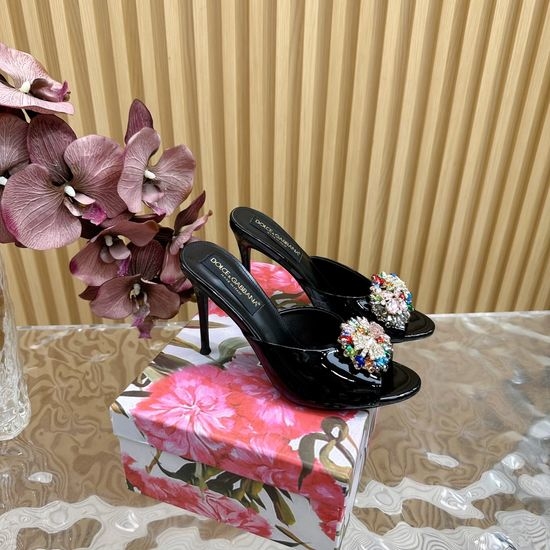 Dolce & Gabbana Rhinestone Buckle Silk High Heel Slides Elegant Retro Style