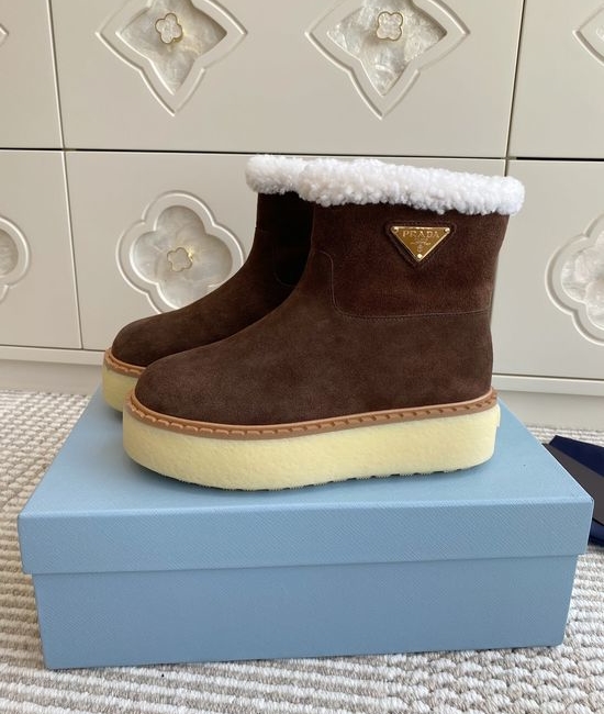 Prada Non-slip Plush Lined Platform Winter Ankle Boots