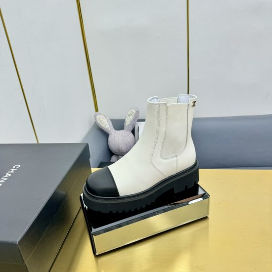 Chanel Genuine Leather Pointed Ankle Boots with Decorative Buckle