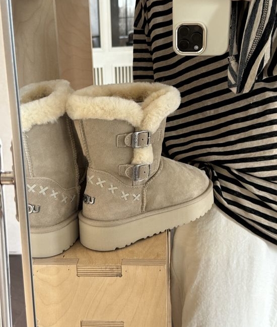 UGG Double Buckle Woven Thick Sole Comfortable Warm Boots
