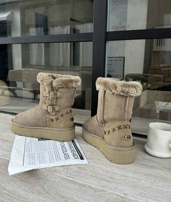 UGG Double Buckle Woven Thick Sole Comfortable Warm Boots