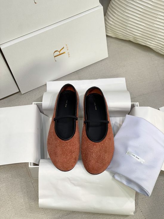 The Row Minimalist Thin Elastic Strap Soft Leather Round Toe Ballet Flats