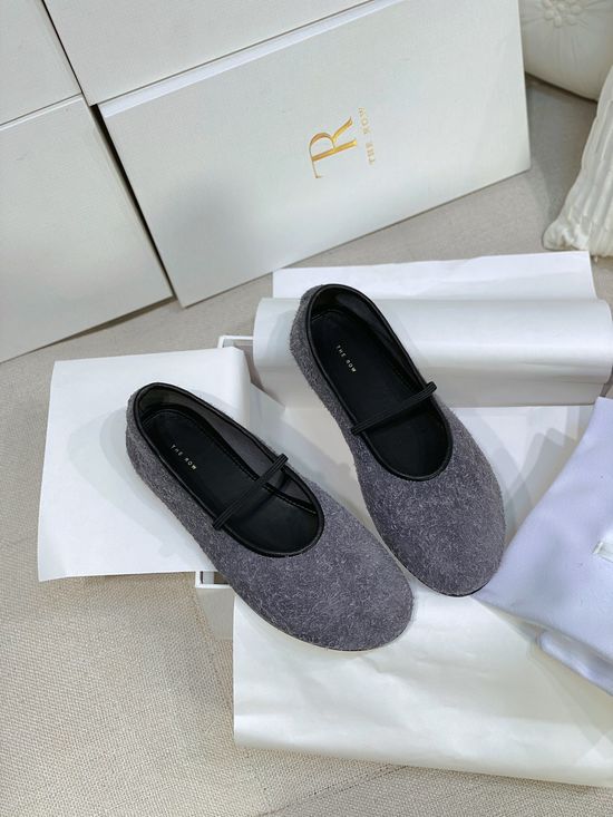 The Row Minimalist Thin Elastic Strap Soft Leather Round Toe Ballet Flats