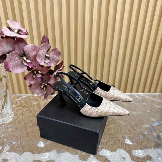 Yves Saint Laurent YSL Elegant Square Toe Kitten Heel Rhinestone Pumps