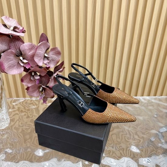 Yves Saint Laurent YSL Elegant Square Toe Kitten Heel Rhinestone Pumps