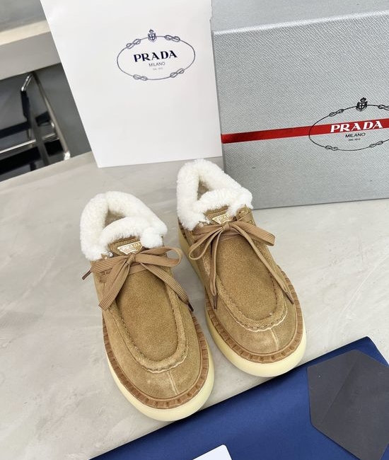 Prada Warm Fleece Lined Suede Platform Fashion Shoes