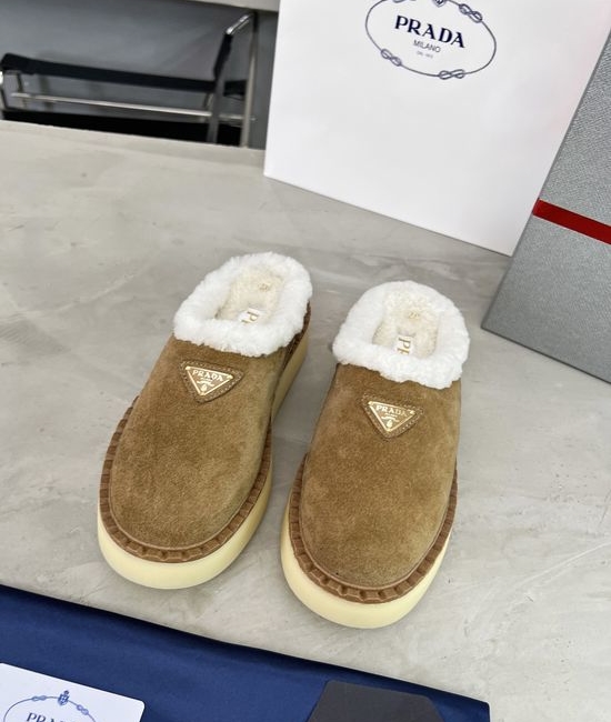 Prada Warm Fleece Lined Suede Platform Fashion Shoes