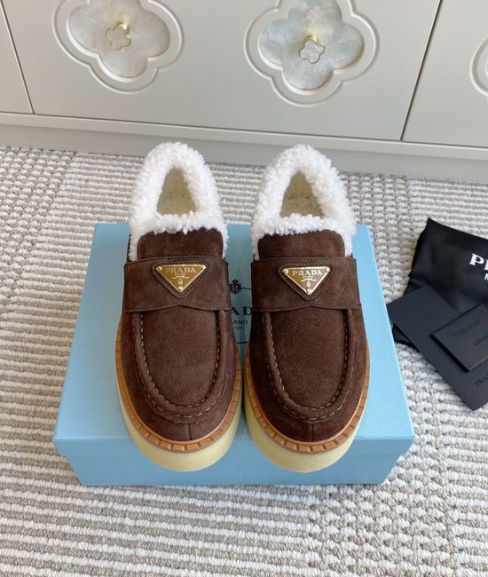 Prada Cozy Fleece Lined Platform Slip-on Loafers