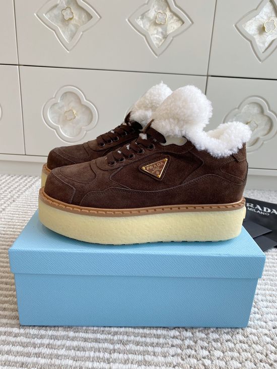 Prada Warm Fleece Lined Platform Lace-up Ankle Boots