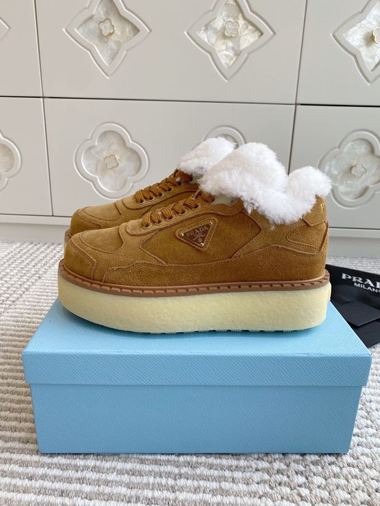 Prada Warm Fleece Lined Platform Lace-up Ankle Boots