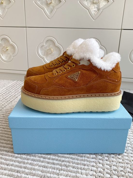 Prada Warm Fleece Lined Platform Lace-up Ankle Boots