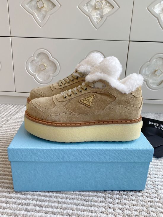 Prada Warm Fleece Lined Platform Lace-up Ankle Boots
