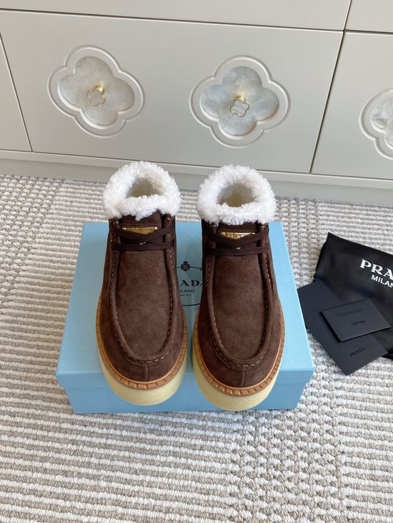 Prada Warm Fleece Lined Platform Lace-up Ankle Boots