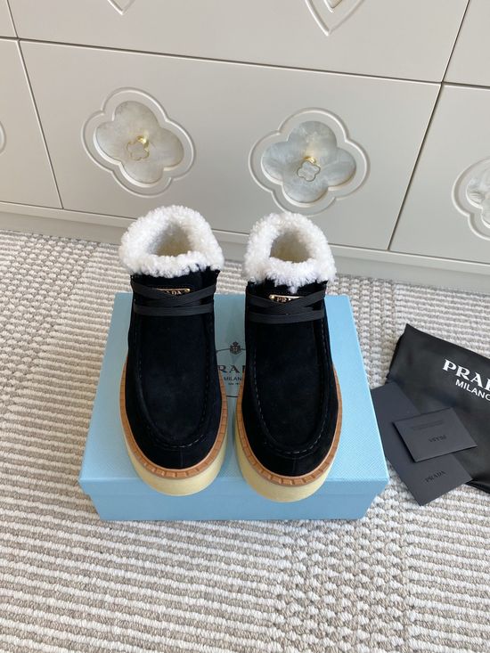 Prada Warm Fleece Lined Platform Lace-up Ankle Boots