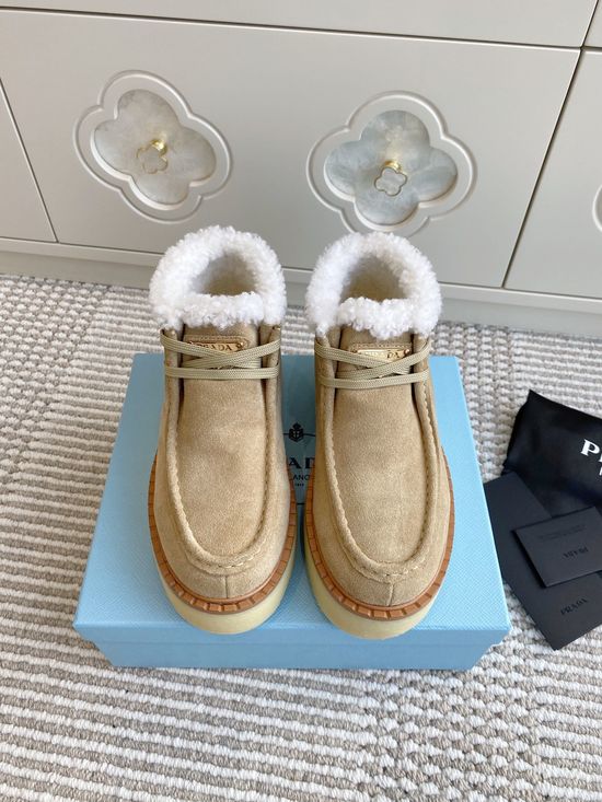Prada Warm Fleece Lined Platform Lace-up Ankle Boots