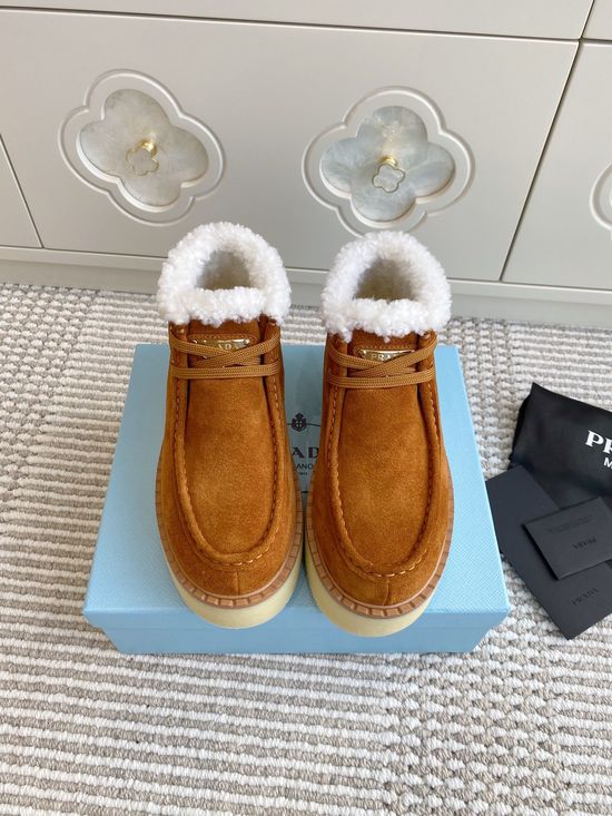 Prada Warm Fleece Lined Platform Lace-up Ankle Boots