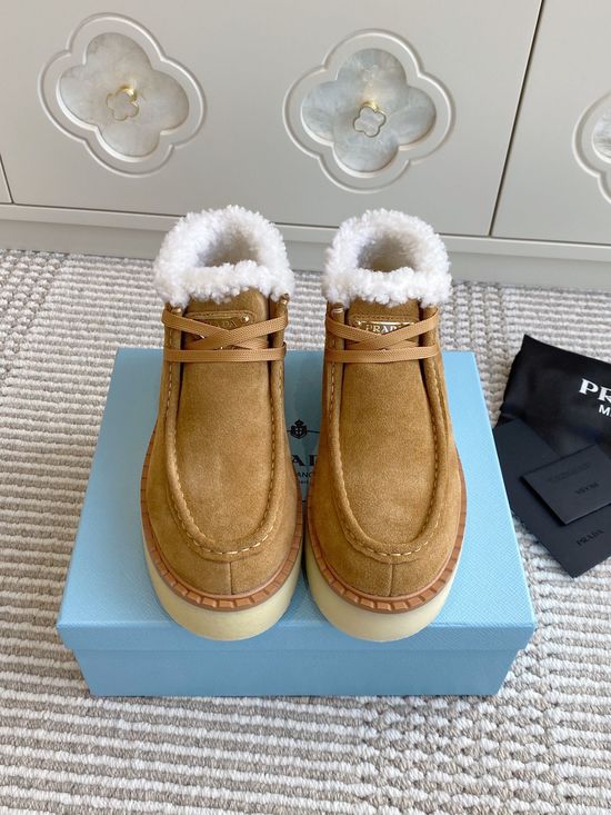 Prada Warm Fleece Lined Platform Lace-up Ankle Boots