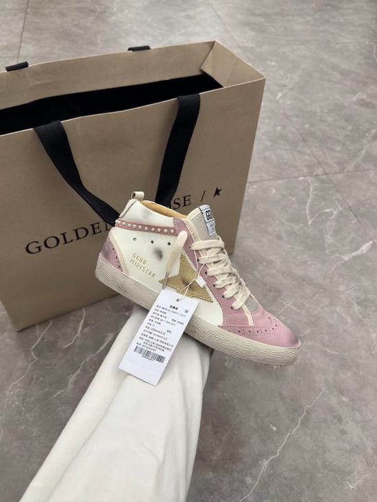 Golden Goose Pearl Pink High Top Distressed Casual Sneakers
