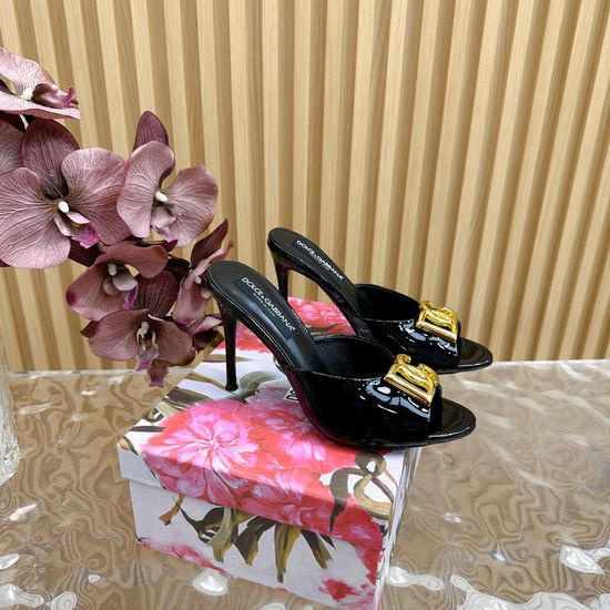 Dolce & Gabbana Rhinestone Embellished Retro Leather Slide Heels