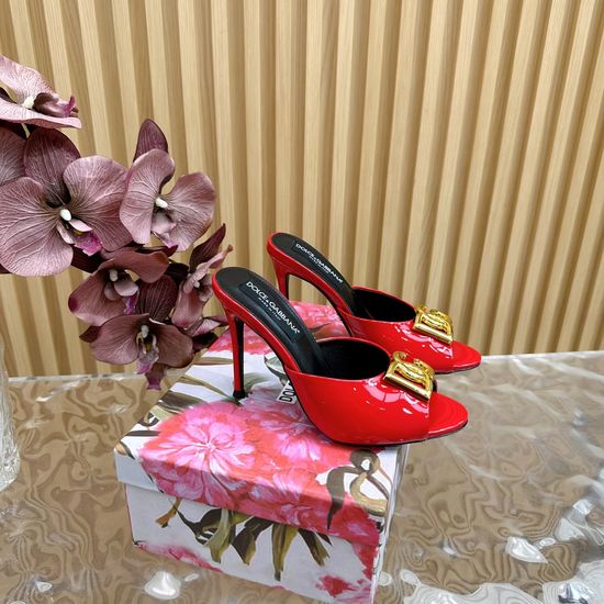 Dolce & Gabbana Rhinestone Embellished Retro Leather Slide Heels