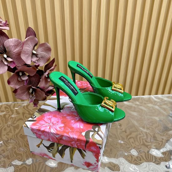 Dolce & Gabbana Rhinestone Embellished Retro Leather Slide Heels