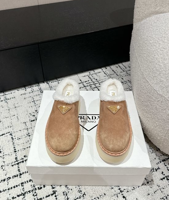 Prada Suede Platform Shearling Lined Mule Slippers Anti Slip