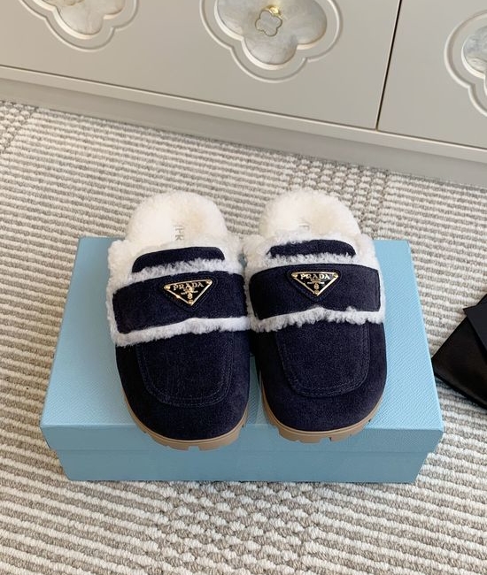 Prada Shearling Lined Platform Mule Slippers Soft Warm Shoes