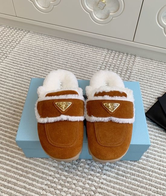 Prada Shearling Lined Platform Mule Slippers Soft Warm Shoes