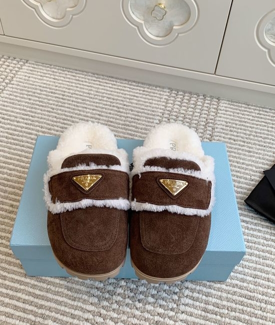 Prada Shearling Lined Platform Mule Slippers Soft Warm Shoes