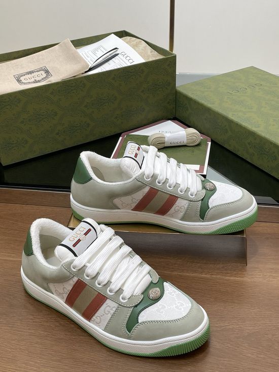 Gucci Vintage Distressed Casual Sneakers Premium Leather Upper