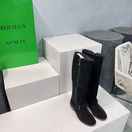 Bottega Veneta BV Suede Knee High Boots with Side Zipper Design