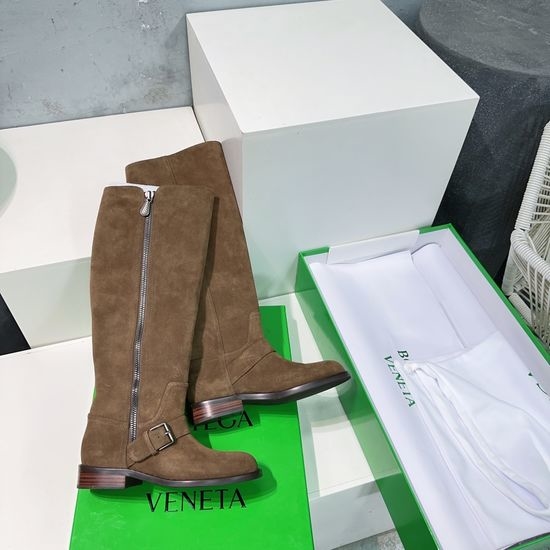 Bottega Veneta BV Suede Knee High Boots with Side Zipper Design
