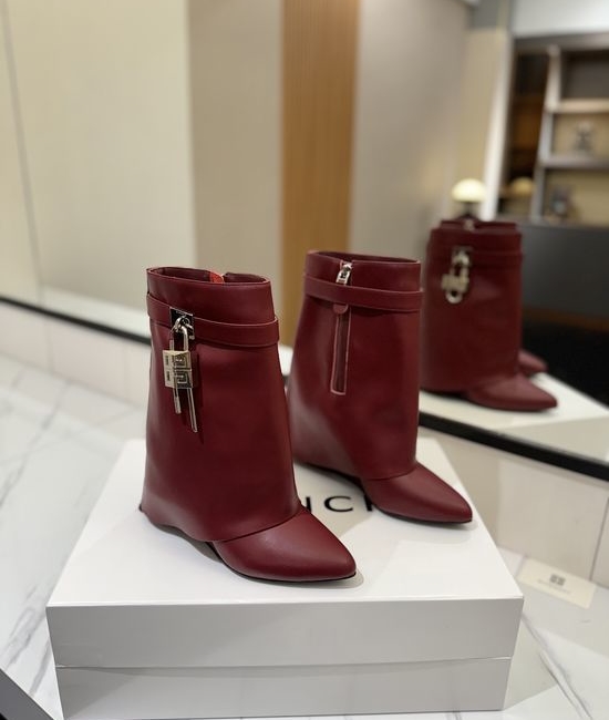 Givenchy Premium Leather High Heel Knee High Boots with Buckle