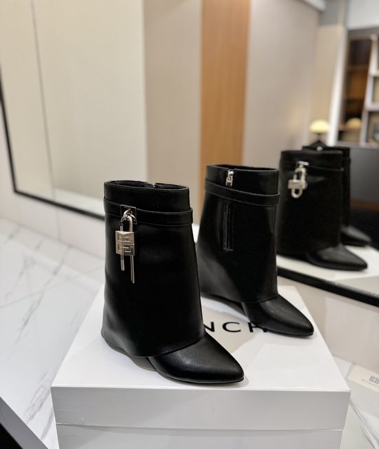 Givenchy Premium Leather High Heel Knee High Boots with Buckle