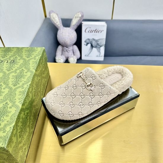 Gucci Wool Lined Suede Horsebit Decor Non-slip Clog Slippers