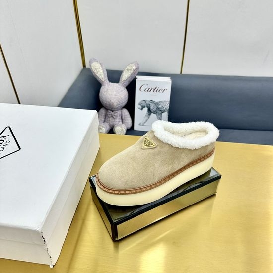 Prada Furry Platform Slippers Comfortable Non-slip Casual Style