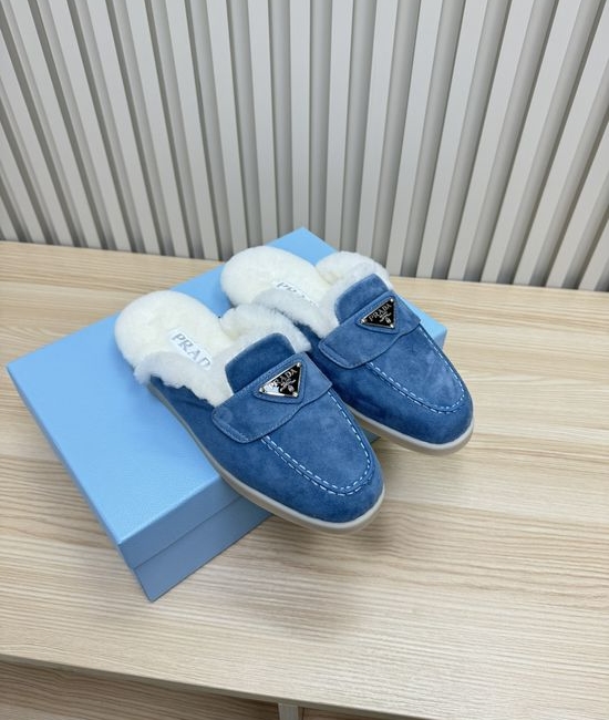 Prada Warm Wool Lined Loafers Premium Suede Upper Durable Sole