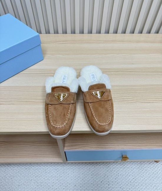 Prada Warm Wool Lined Loafers Premium Suede Upper Durable Sole