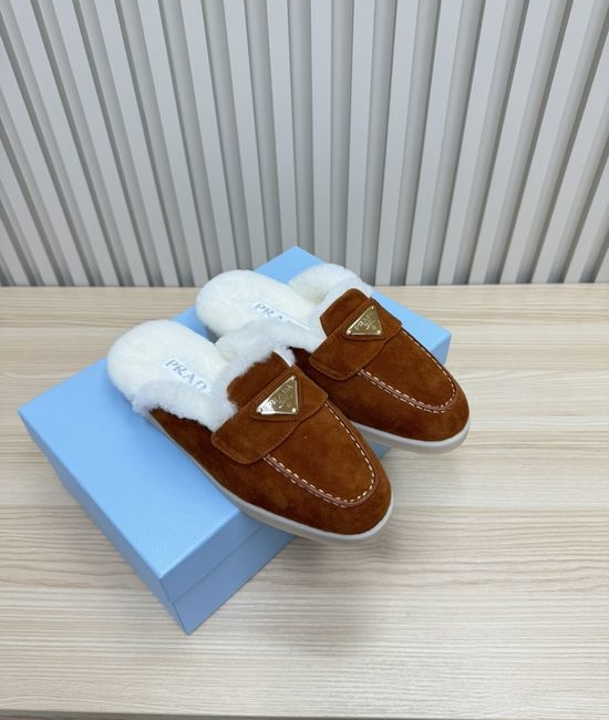 Prada Warm Wool Lined Mules Premium Suede Upper Comfortable Sole