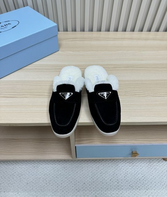 Prada Warm Wool Lined Loafers Premium Suede Upper Durable Sole