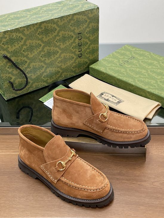 Gucci Suede Platform Horsebit Ankle Loafer Boots with Leather Lining