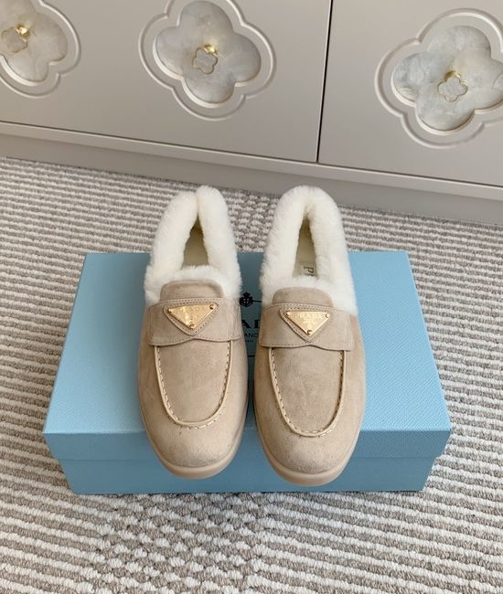 Prada Shearling Lined Platform Slip On Loafer Casual Shoes