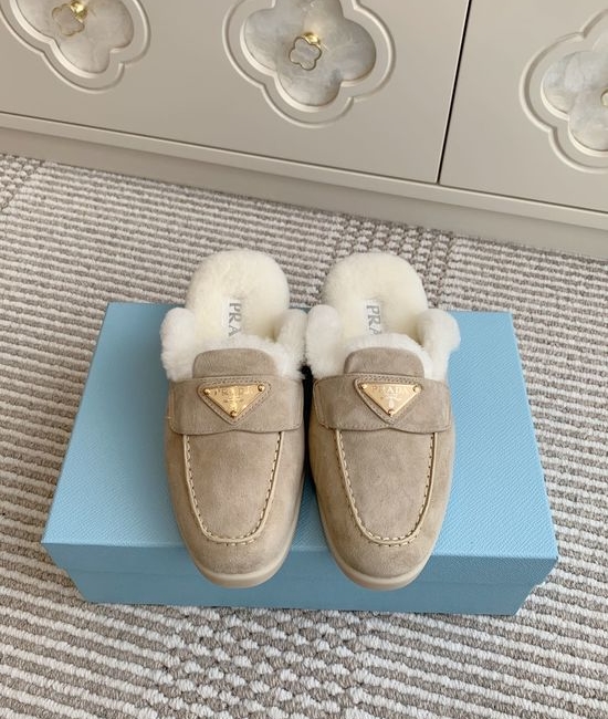 Prada Shearling Lined Platform Slip On Loafer Casual Shoes