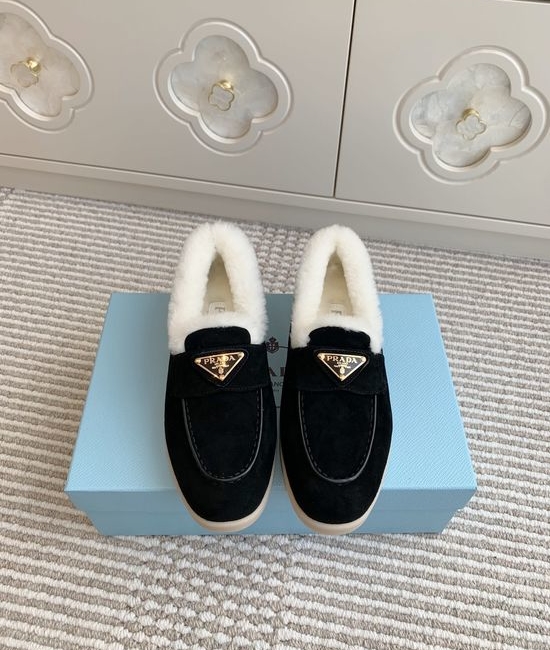 Prada Shearling Lined Platform Slip On Loafer Casual Shoes