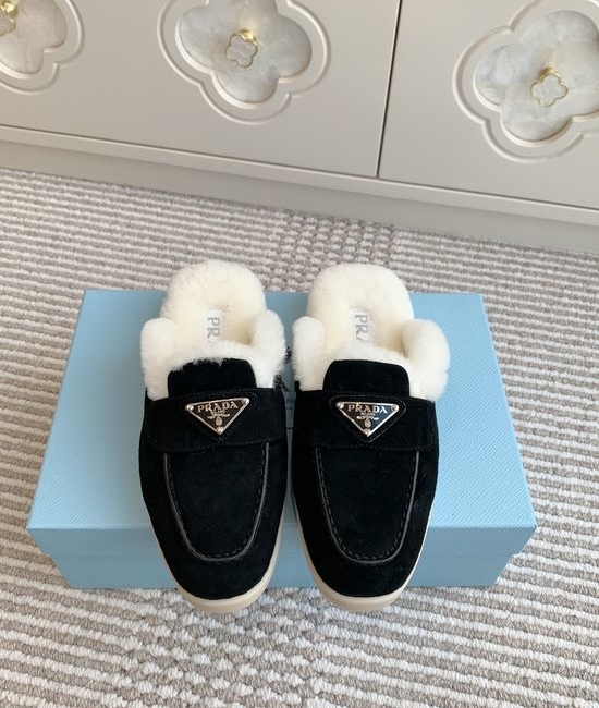 Prada Shearling Lined Platform Slip On Loafer Casual Shoes