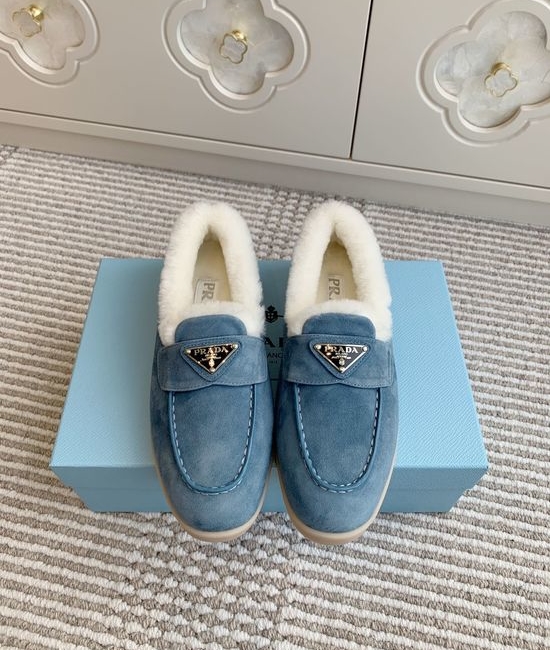 Prada Shearling Lined Platform Slip On Loafer Casual Shoes